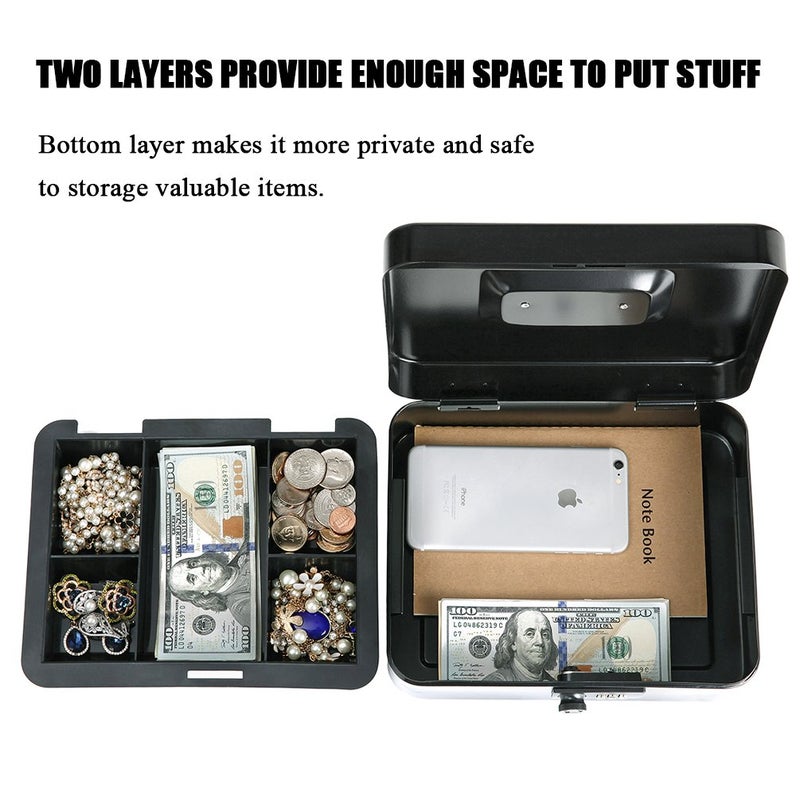 Jssmst Large Cash Box with Combination Lock â€“ Durable Metal Cash Box with Money Tray Black(9.8 x 7.9 x 3.5), SM-CB07001L - Image 2